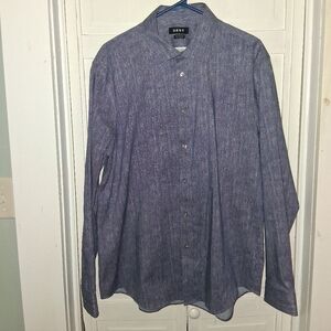 DKNY Men's Casual Indigo Button Down Shirt